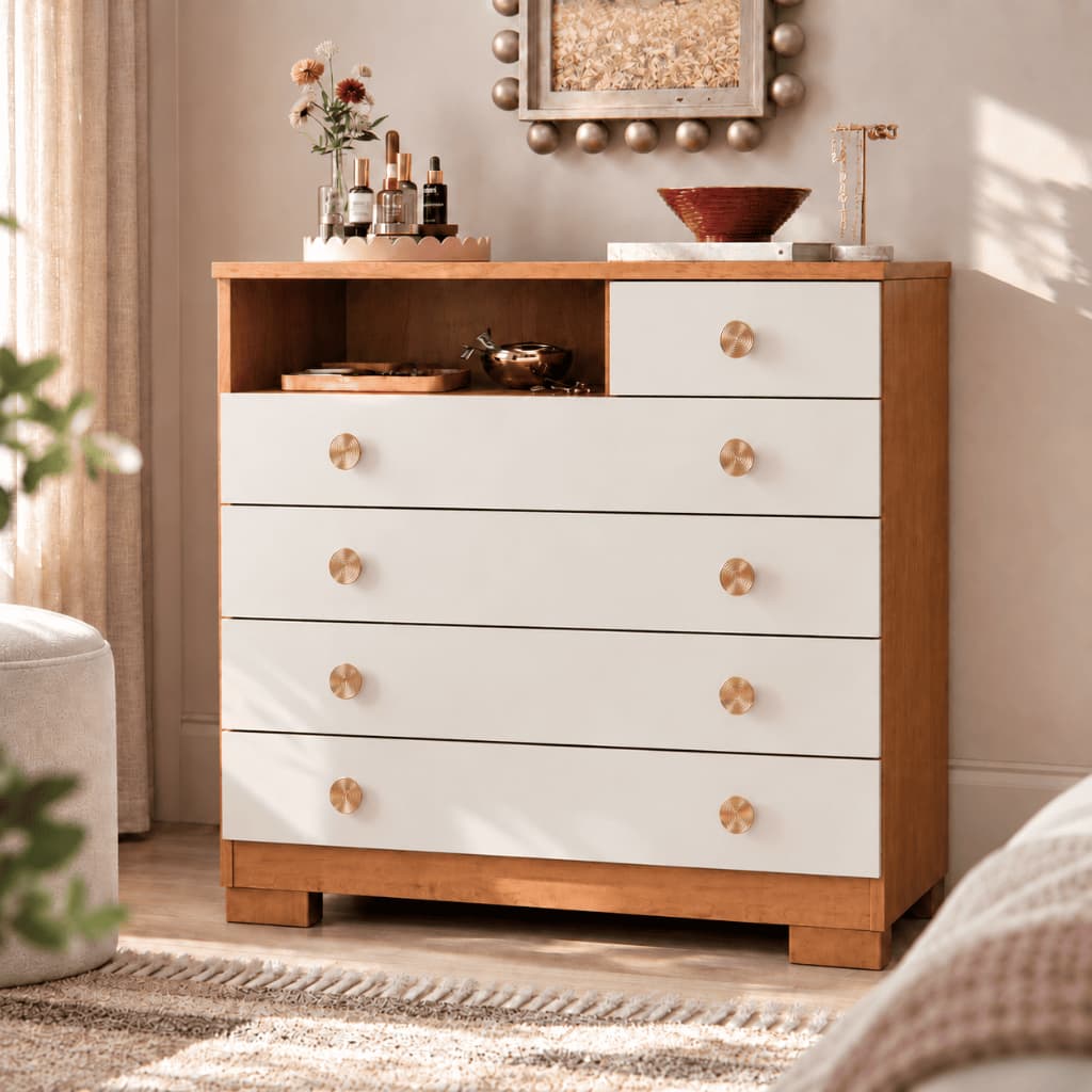 Cômoda 5 Gavetas Para Quarto Casal Solteiro C/ Pés Corrediças Telescópicas Organizador Roupas Select
