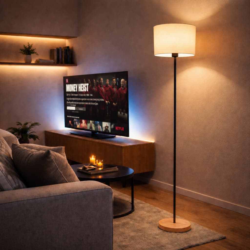 Luminaria de Piso 140cm c/ Cúpula Moderna BiVolt Chão Estilo Minimalista Abajur LED Sala Estar Premium Design