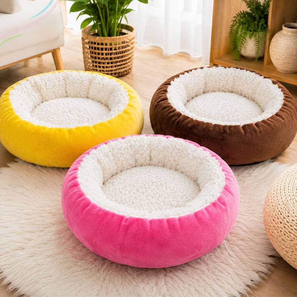 Caminha Redonda Pets Sherpa para Cães e Gatos Macia Quente Confortável Pele de Carneiro Cama Pet Tamanhos: P, M e G