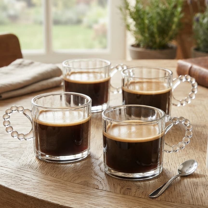 Conjunto 4 Xícaras Wolff Classic de Vidro 100ml Resistente ao Calor para Café Expresso Chás Cappuccino e Bebidas Quentes