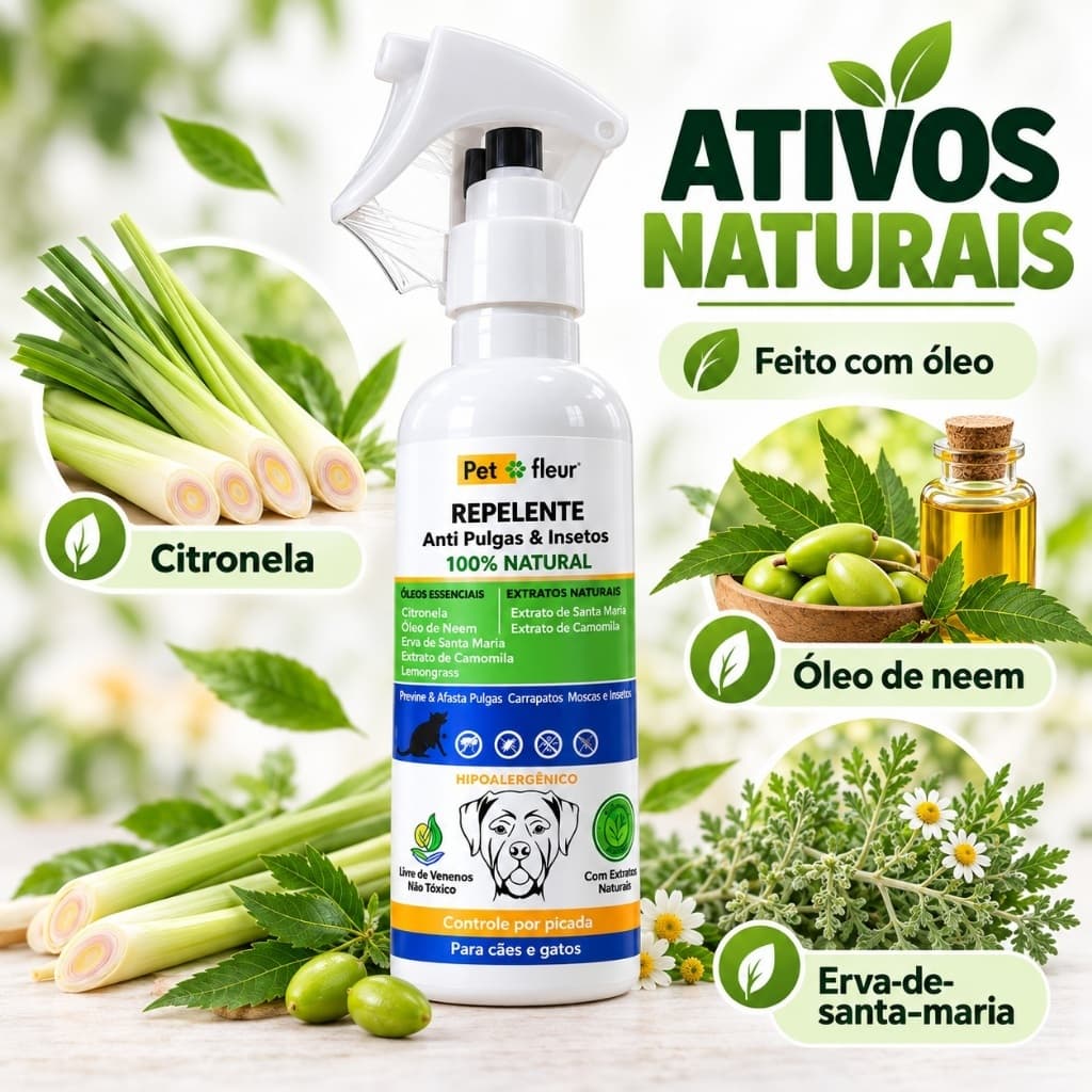 Repelente Natural Afasta Pulgas Carrapatos e Moscas Varejeira para Cães