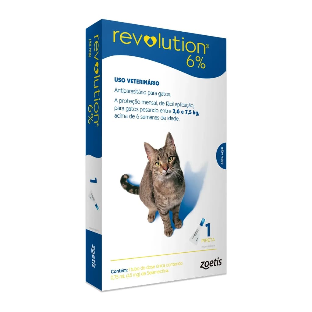 Antipulgas Revolution 6% para Gatos de 2,6kg a 7,5kg - 1 Tubo
