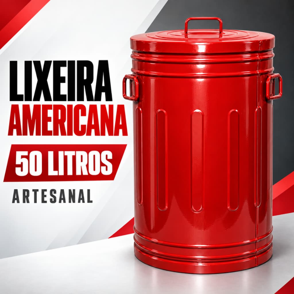 Lixeira 50 Litros 61 Cm De Altura Estilo Americana Aço Galvanizado Com Alças e Tampa Cores Variadas Cozinha Área Externa