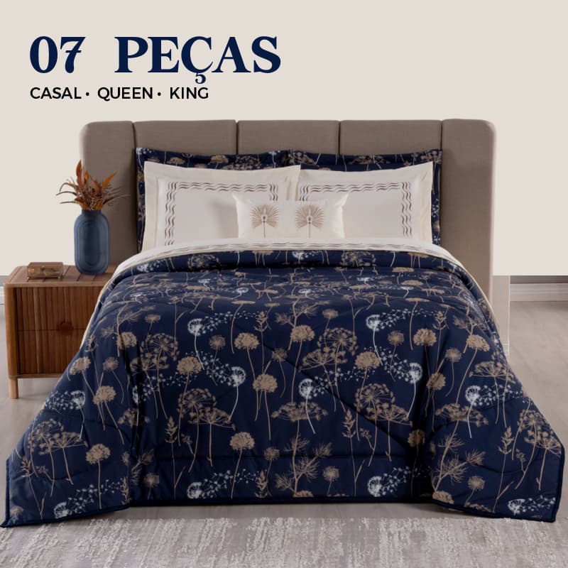 KIT 07 peças Edredom Macio Fofinho Premium + Jogo de Lençol 100% Algodão Luxo Moderno Viena - CASAL, QUEEN e KING