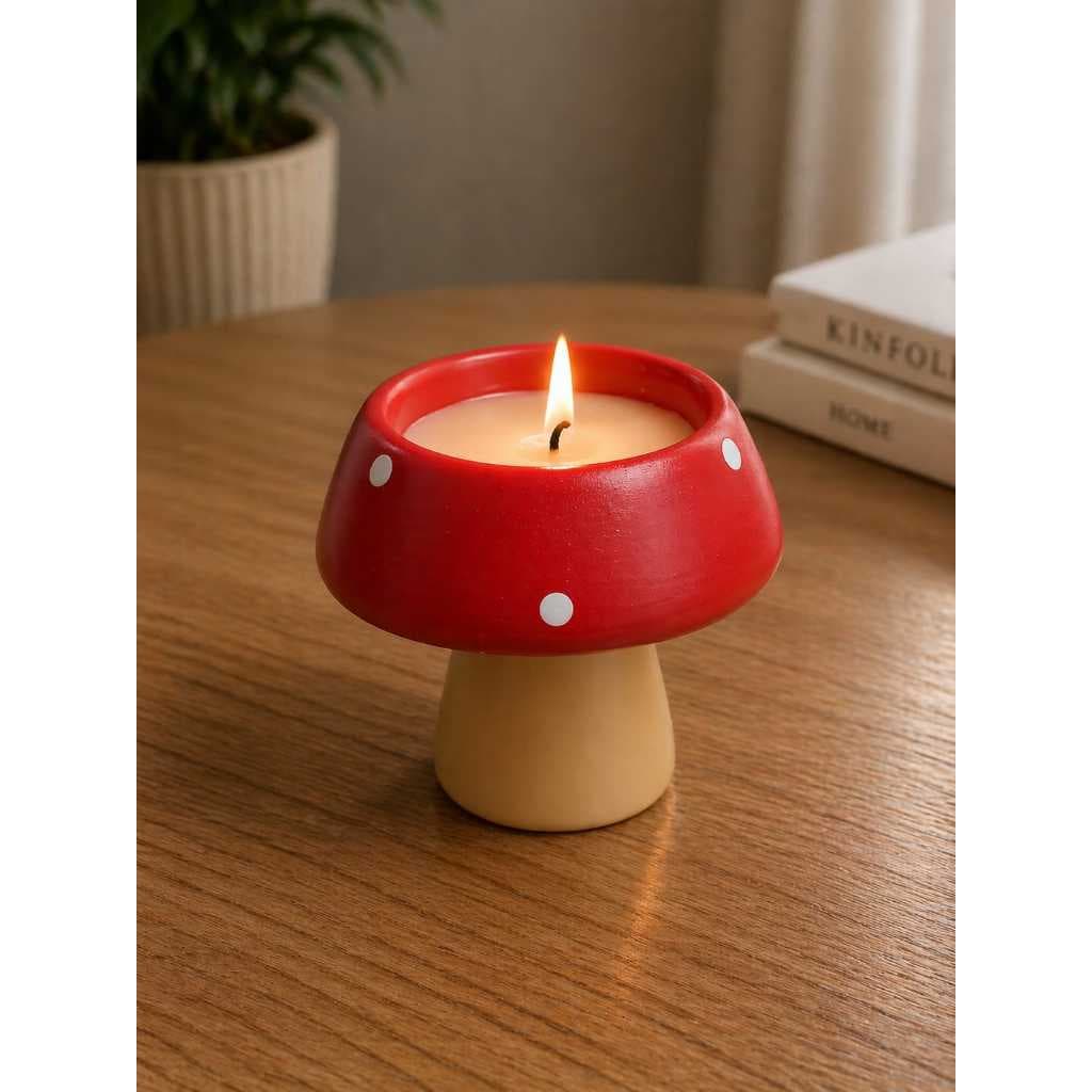 Porta Vela Cogumelo Vermelho Decorativo Porcelana – Charme e Aconchego