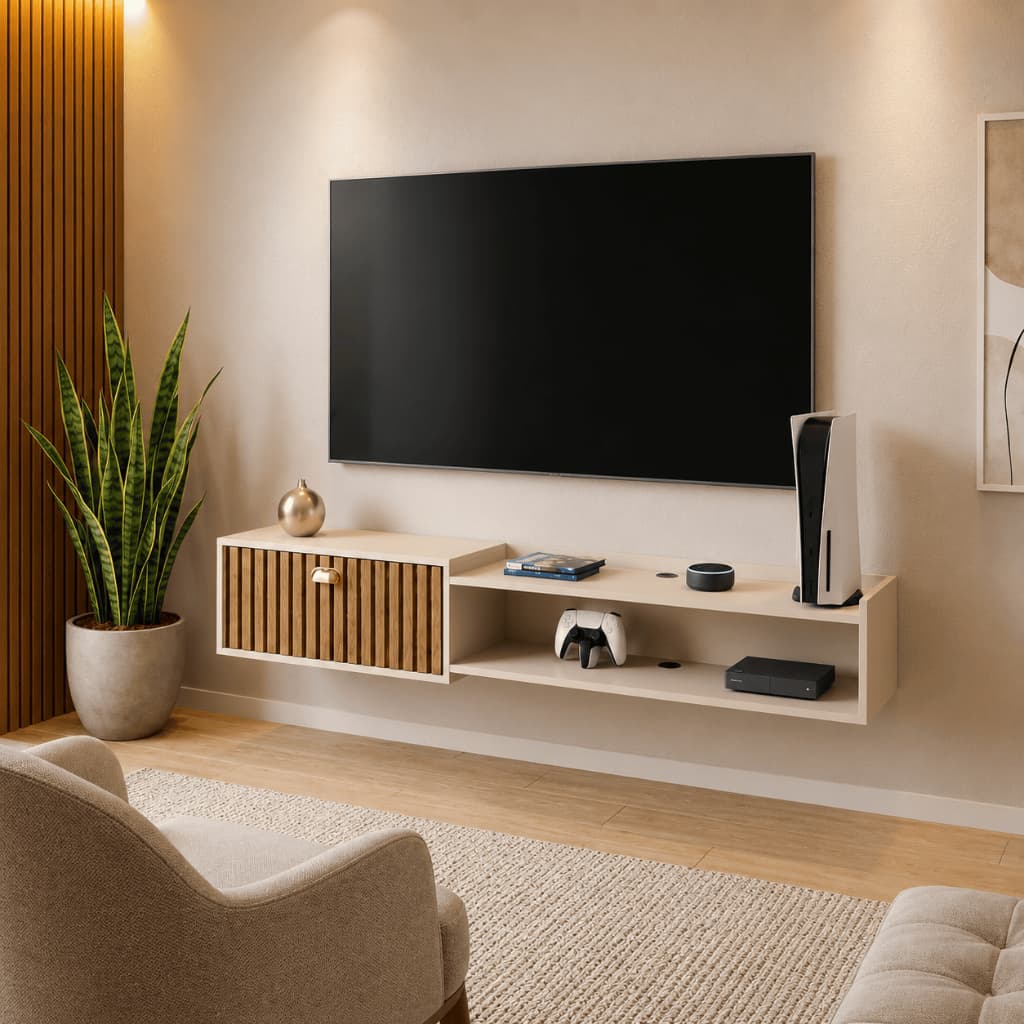 Rack Bancada Suspensa Com Porta Sala Escritório Quarto Parede TV Até 60 polegadas 180 150 120 /90 cm
