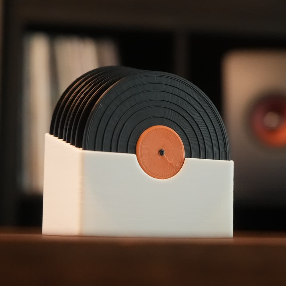 Kit Porta-copos Retrô de Discos de Vinil com Base