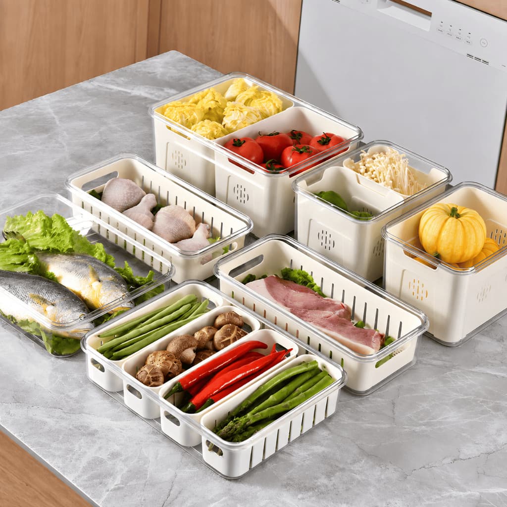 Organizador de Geladeira Transparente Multiuso Caixa Empilhável para Frutas Verduras e Carnes