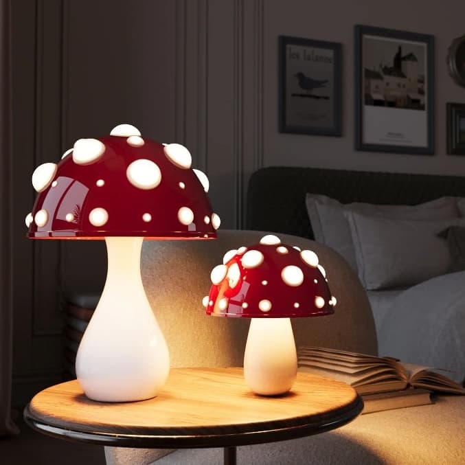 Nordic Criativo Cogumelo Vermelho Candeeiro De Mesa Bonito Casa Decorativa Luz Da Noite Adequado Para O Quarto Sala Esta