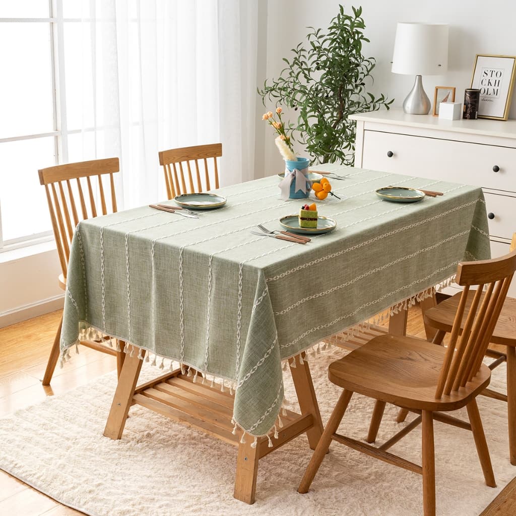 Toalha De Mesa De Linho Algodão Retangular Listrada Bordada Capa Resistente Lavável Farmhouse Soft Boho Para Cozinha E L
