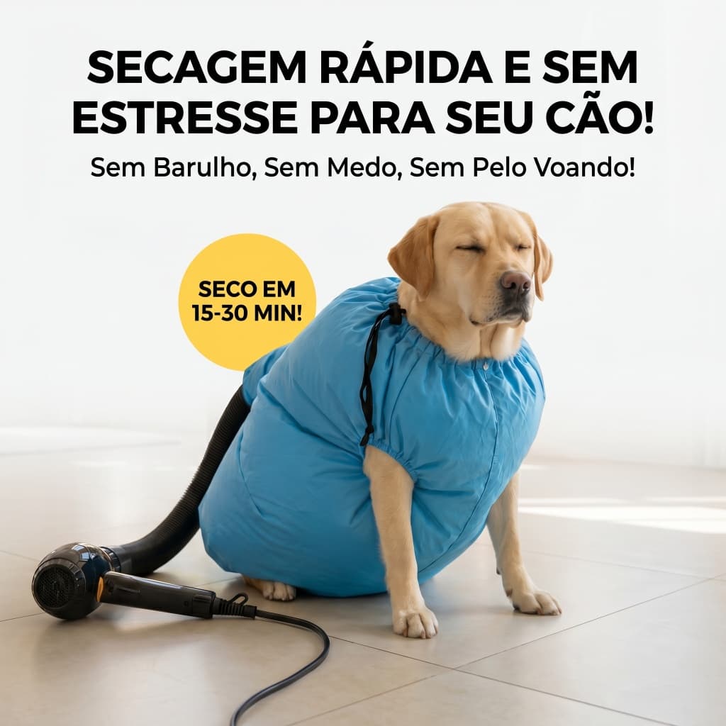 Saco Secador para Pet - Secagem Rápida 15-30min, Pelos Secos, Anti-Ansiedade, Para Cães e Gatos, Lavável, Reutilizável