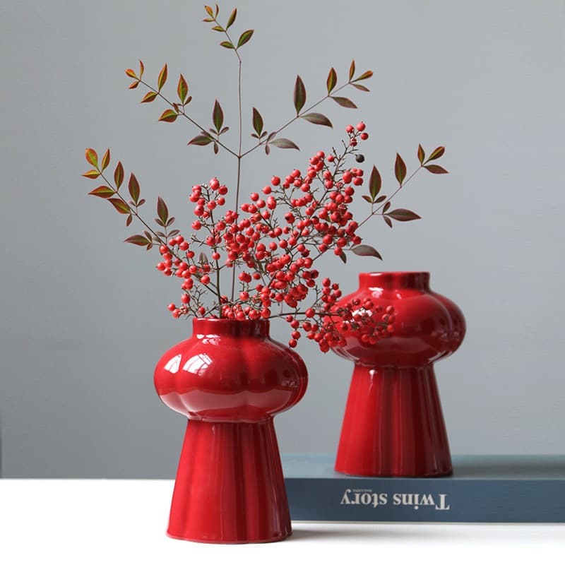 Vaso De Cerâmica Vermelho Festivo Para Flores Secas , Decoração Ano Novo , Casamento E Inauguração De Casa