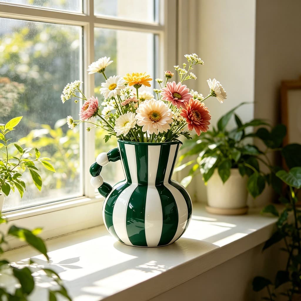 Vaso De Cerâmica Listrado Retrô Americano , Ornamento Decorativo Ambiente Para Decoração De Casa De Mesa De Sala De Esta