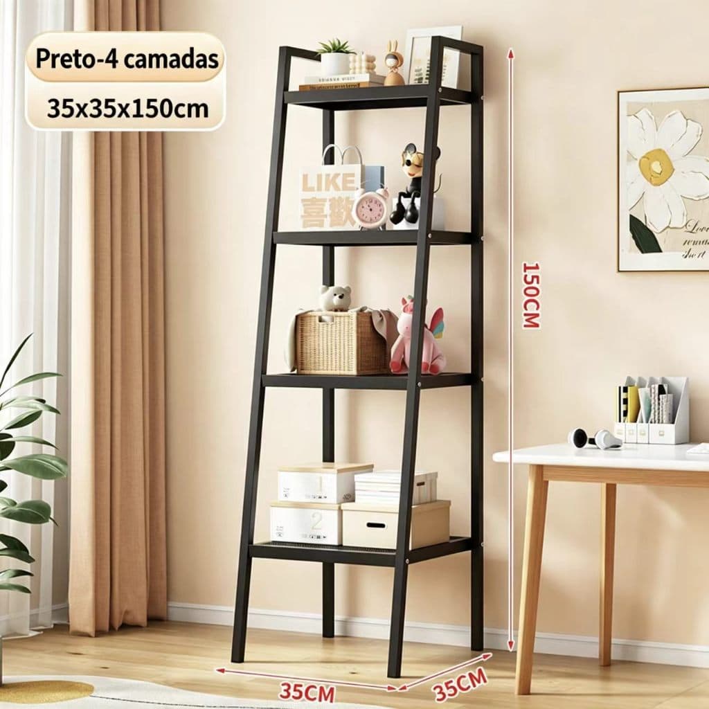 Estante de Livros Escada Industrial | Prateleira Multiuso para Sala de Estar, Escritório e Quarto