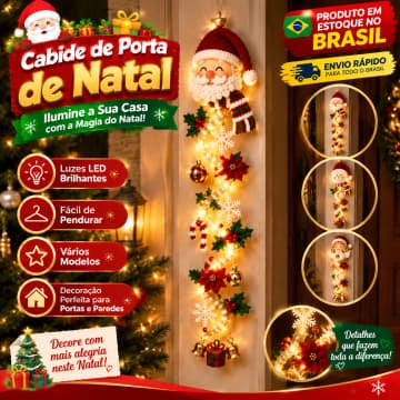 Enfeite De Porta De Natal Com Luz LED - Decoração Natalina Para Casa Com Papai Noel E Vários Modelos
