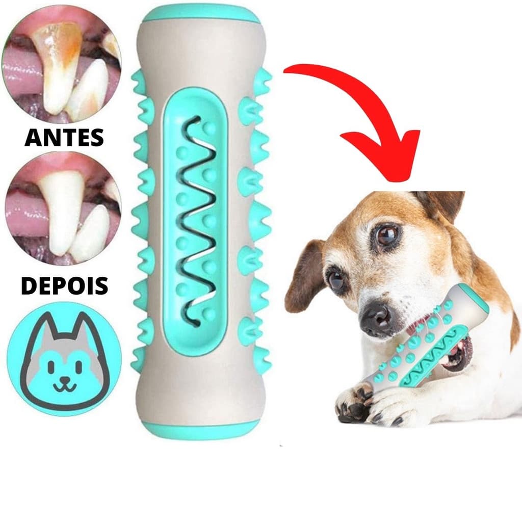 Brinquedo Pet 3x1 Mordedor Osso Massageador Gengiva Removedor Tártaros Escova de Dente Para Pets