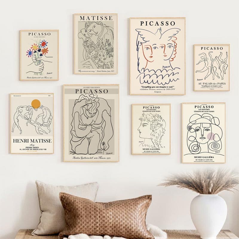 Pôsteres Retro Picasso Matisse E Linha Face Abstrata Pintura Em Tela Para Menina Corpo Flor Quadros De Arte Decoração Nórdica