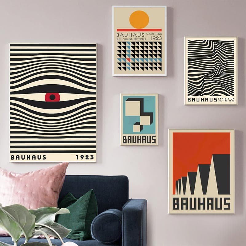 Linhas Abstratas Bauhaus Geometry Pôsteres De Listras Quadros Nórdicos Vintage De Parede Arte Tela Pintura E Impressões Para Decoração De Sala De Estar