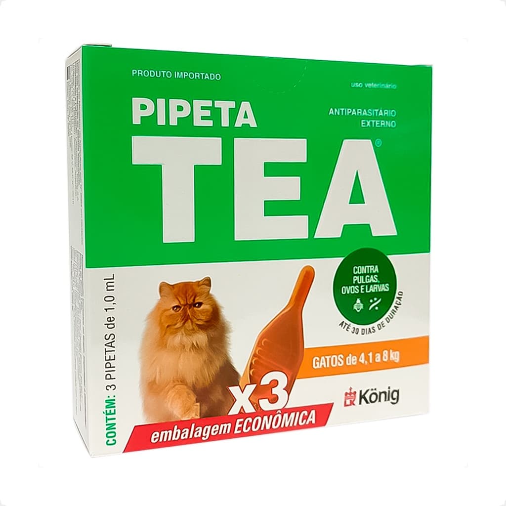 Tea Pipeta 1 mL Antiparasitário para Gatos 4,1 até 8 Kg - 3 Pipetas