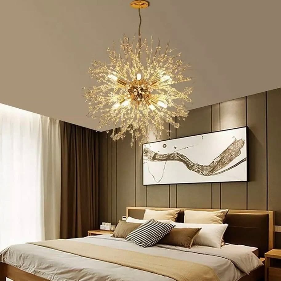 Lustre Pendente Cristal Dente De Leão 50cm 60cm+ 9 Lâmpadas G9