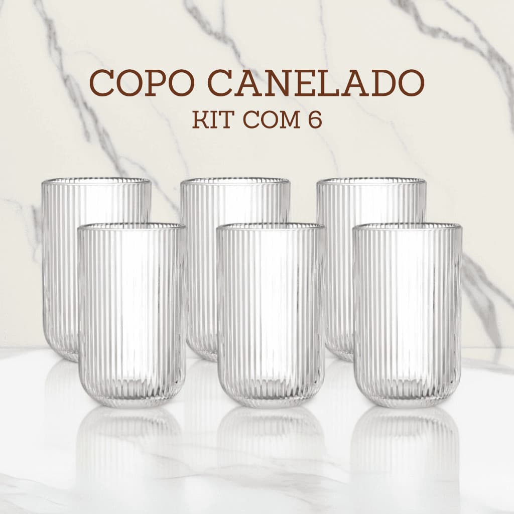 Jogo De Copos 6 Peças De Vidro Cameratta Canelado 420ml Suco Agua
