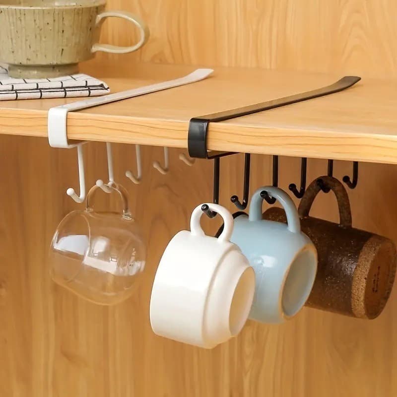 Porta Xícaras e Utensílios Metálico Sem Furos Pendurar Armário Organizador Kit 1 ou 2 Preto/Branco