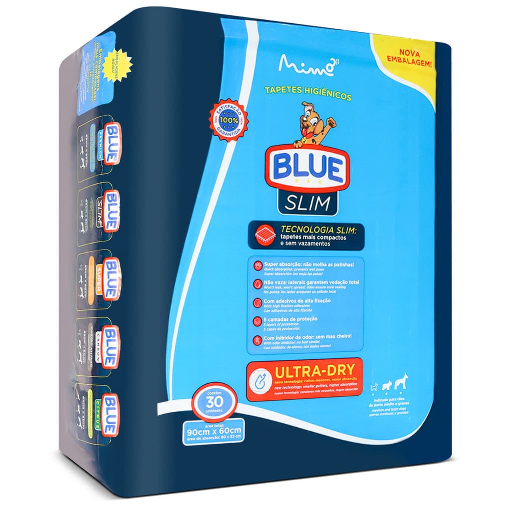 Tapete Higiênico Blue Slim Premium 90x60 cm 30 Unidades