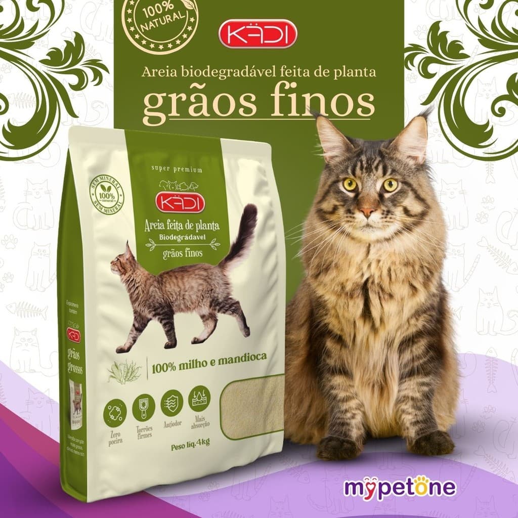 Areia 4Kg Biodegradável Kadi Grãos Finos para Gatos