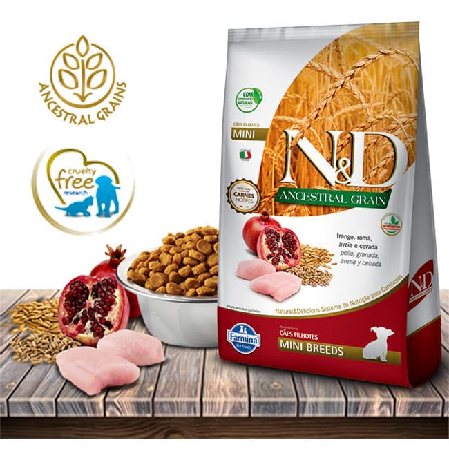 Ração Seca ND Ancestral Grain Canine FrangoRomã Puppy Mini Breeds para Cães Filhotes de Raças Mini - 800gr
