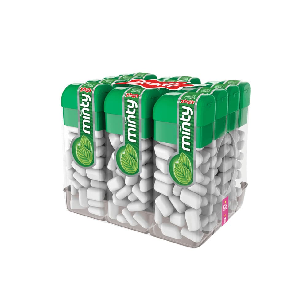 Pastilha Mini Minty Hortelã com 12 potes de 14g cada - Docile