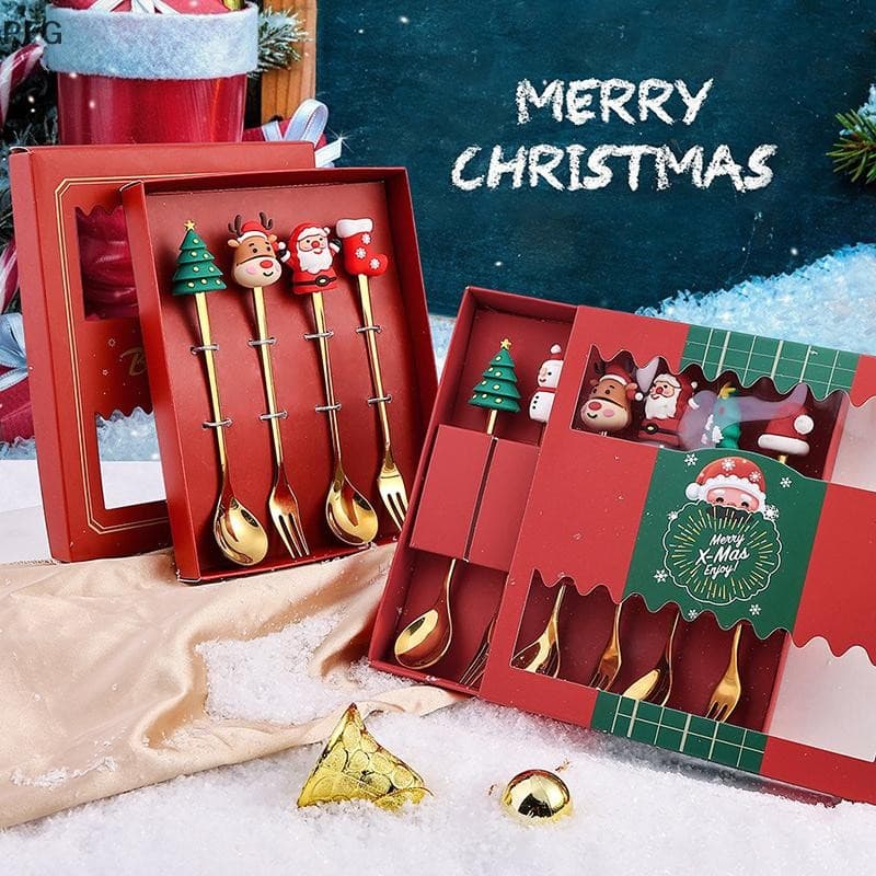 🎄🎄2/4/6 Pçs Conjunto De Garfo E Colher De Natal Utensílios De Mesa Criativos De Aço Inoxidável Garfos Presente Christmas