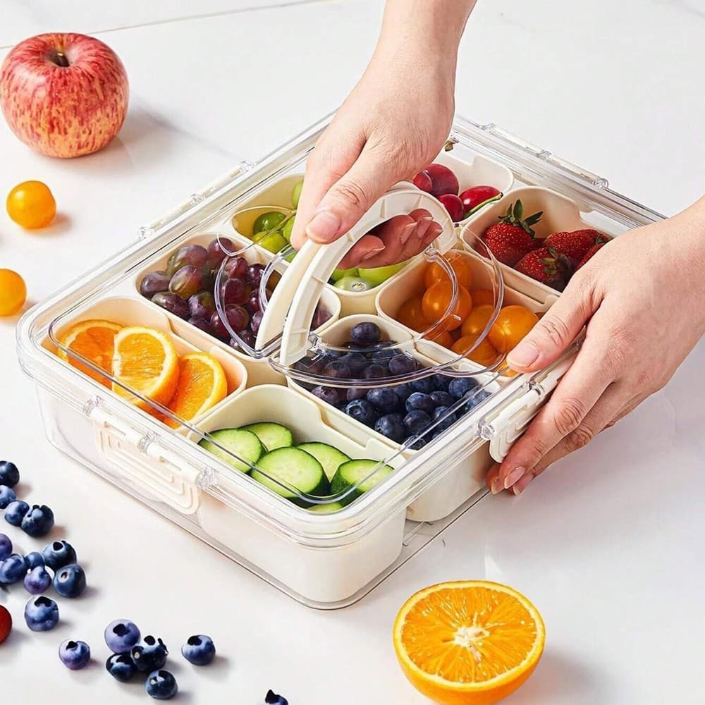 Pote Organizador de Geladeira Hermético Multiuso Com 8 Divisórias Para Alimentos e Verduras