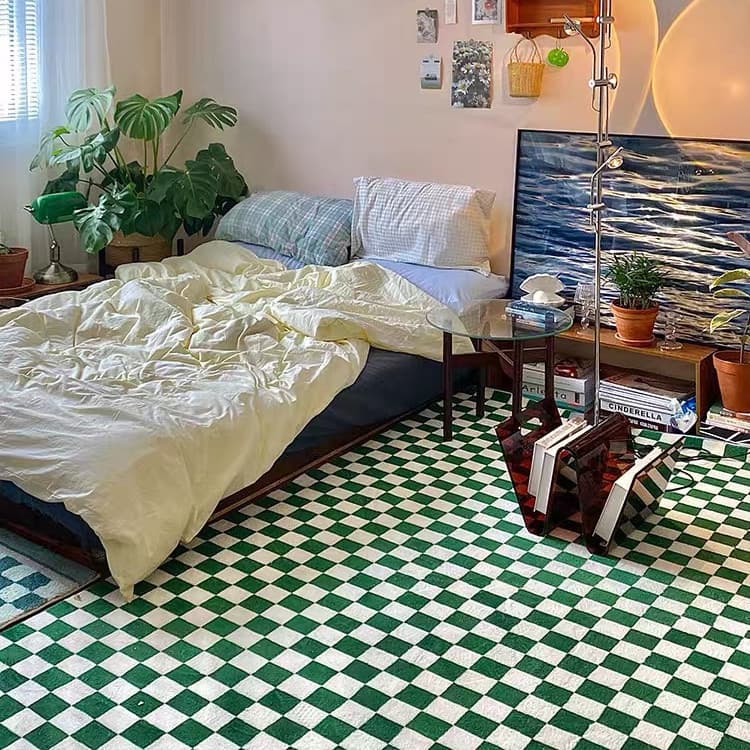 Cross-Border Retro xadrez tapete verde preto branco xadrez moderno simples ins estilo marroquino tapete pode ser enviado