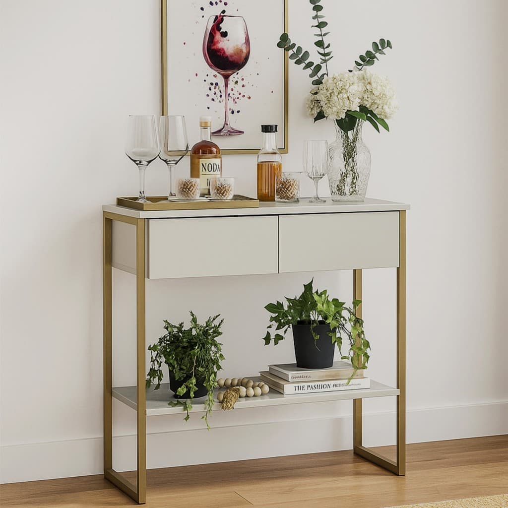 Aparador Buffet Balcão Industrial Dijon Sala de Estar 2 Gavetas Off White - Olivar Móveis