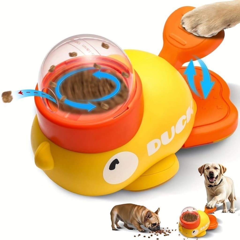 Brinquedo Interativo Pato Dispensador de Ração | Alimentador Tigela Lenta Divertida Para Cães e Gatos Petiscos e Ração