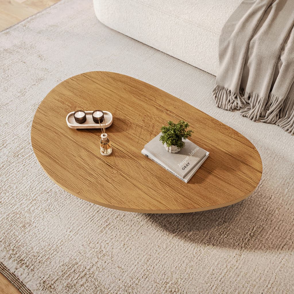 Mesa de Centro Orgânica 76cm MDF Freijó Off White para Sala Moderna Resistente