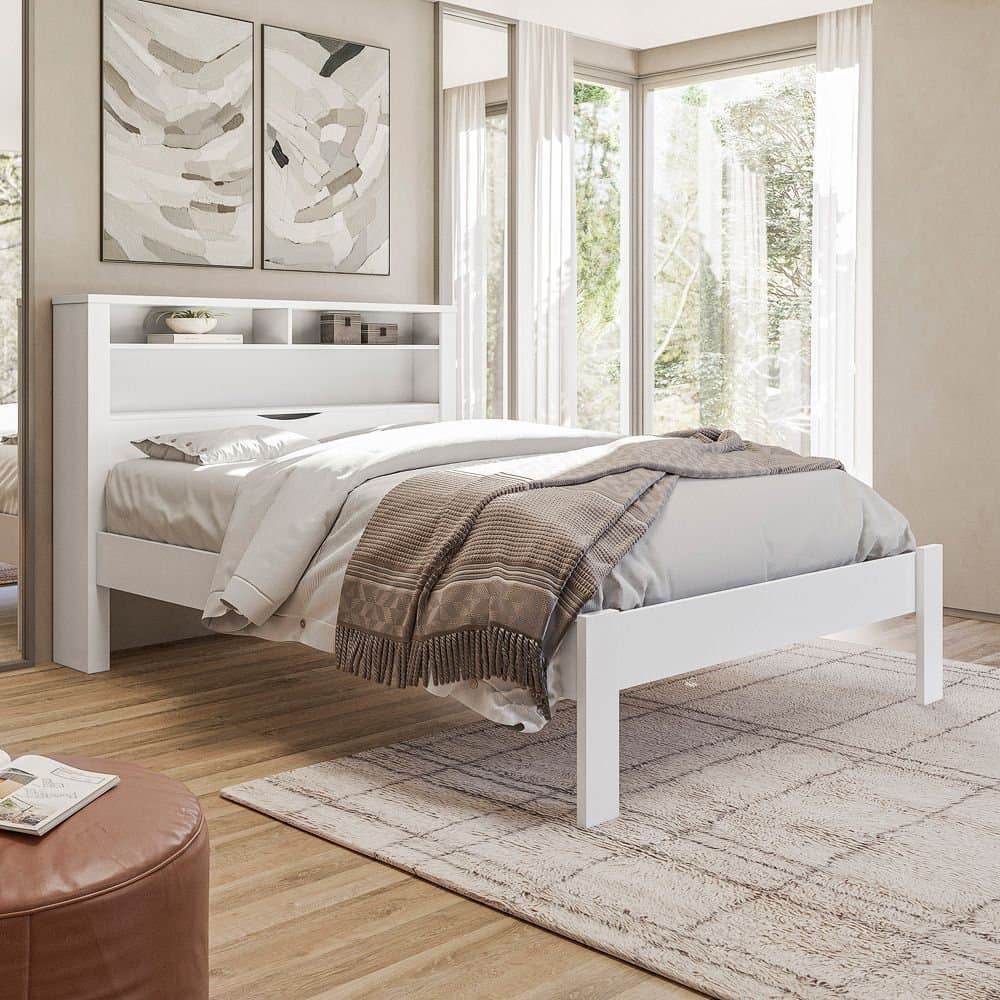 Cama Casal Invicta com Baú Branco Branco