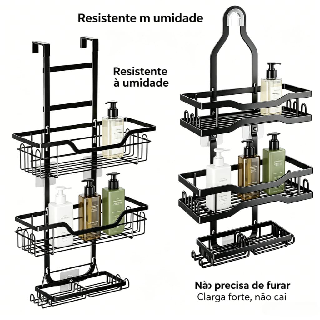 Prateleira Organizador Banheiro 3 Andares Antiferrugem Sem Furo Para Chuveiro Cozinha e Lavanderia