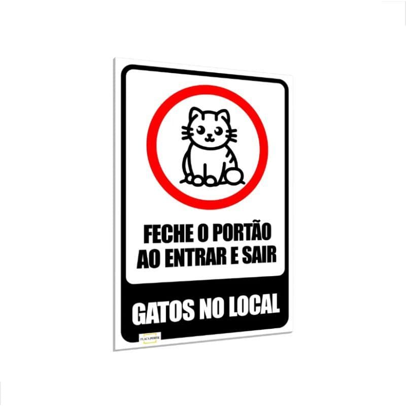 Placa Forte Quadro Aviso De Gatos Branco Vermelho