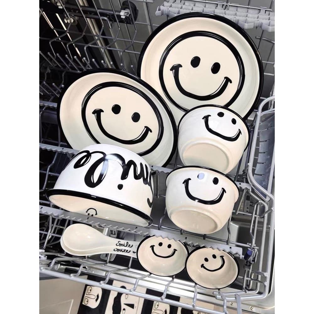 Smiley Face tigela casa casal novo estilo pratos pauzinhos conjunto prato cerâmica talheres pessoal dedicado um ou