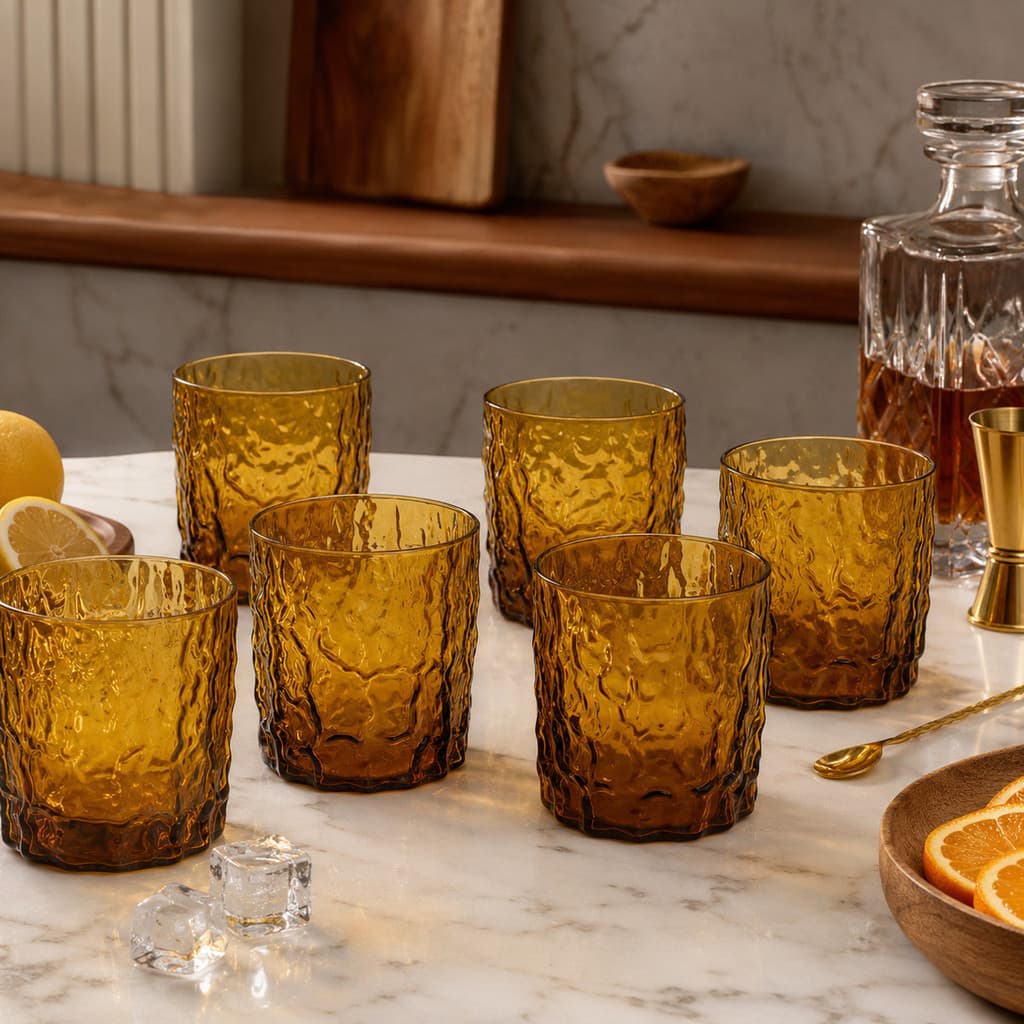 Kit 06 Copos Baixos Âmbar 350ml para Sucos Drinks e Coquetéis
