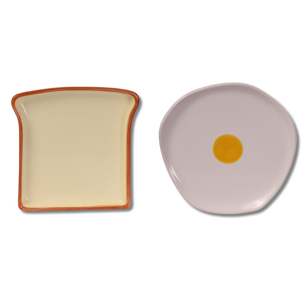 Conjunto 2 Pratos de Sobremesa Pão e Ovo Ceramica Porcelana