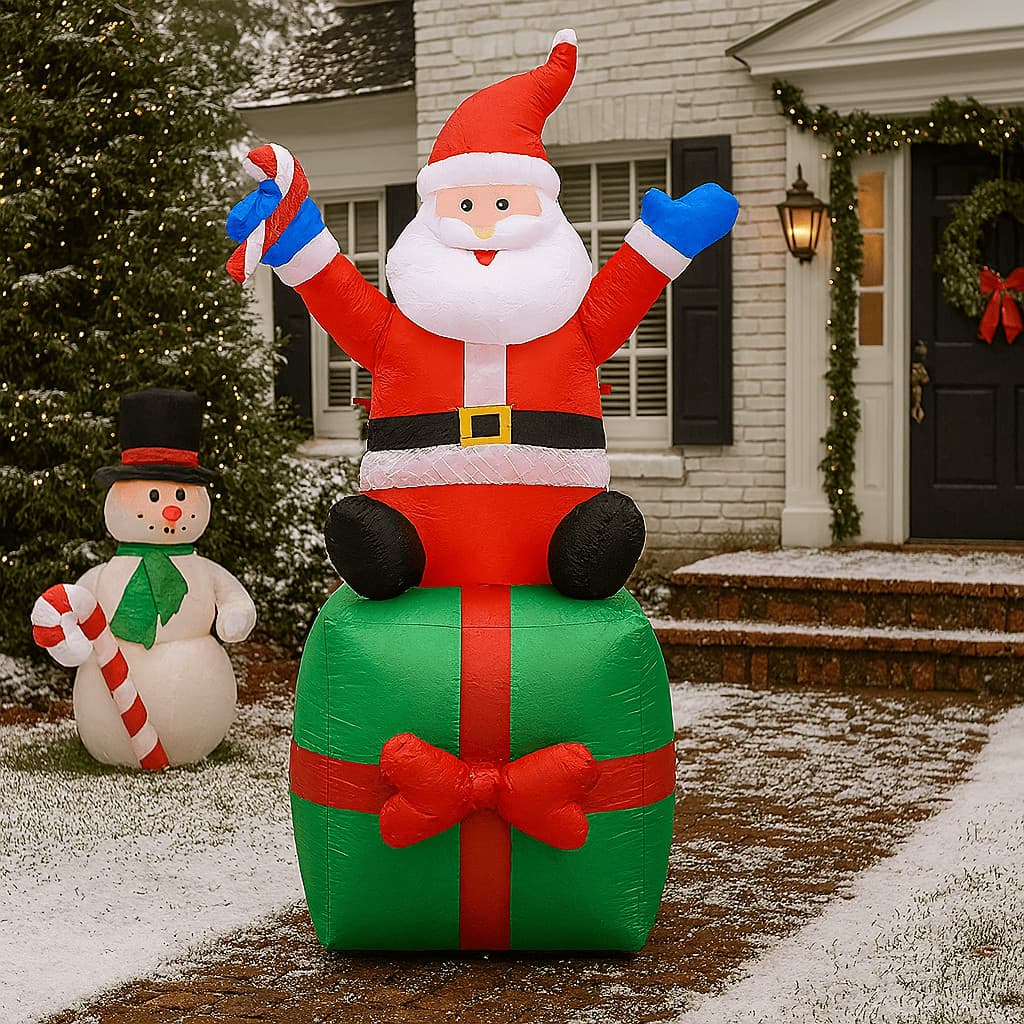 Papai Noel Inflável Sentado no Saco de Presente 1,90m com Luz LED Bivolt Decoração Natal