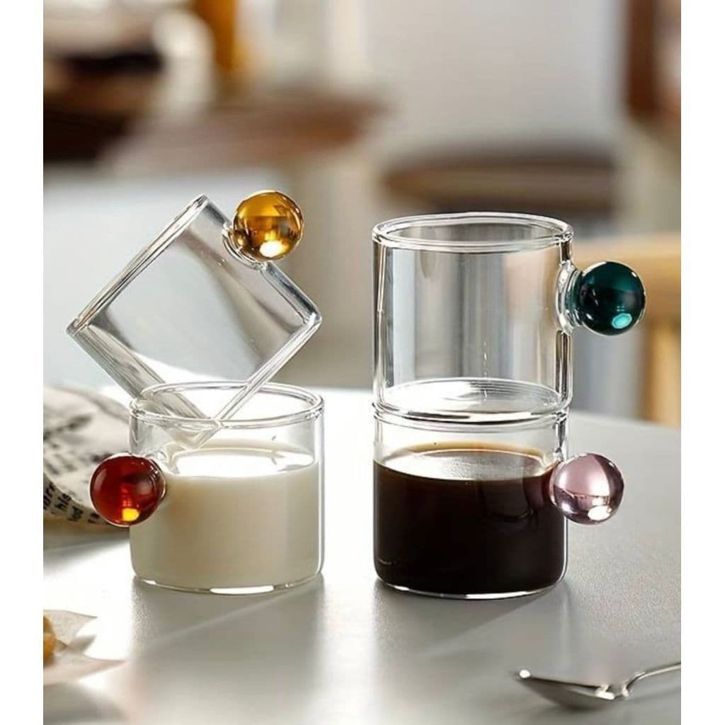 Kit 06 Xicaras Vidro Borossilicato 90ml Caneca Para Chá Cozinha Alça Colorida