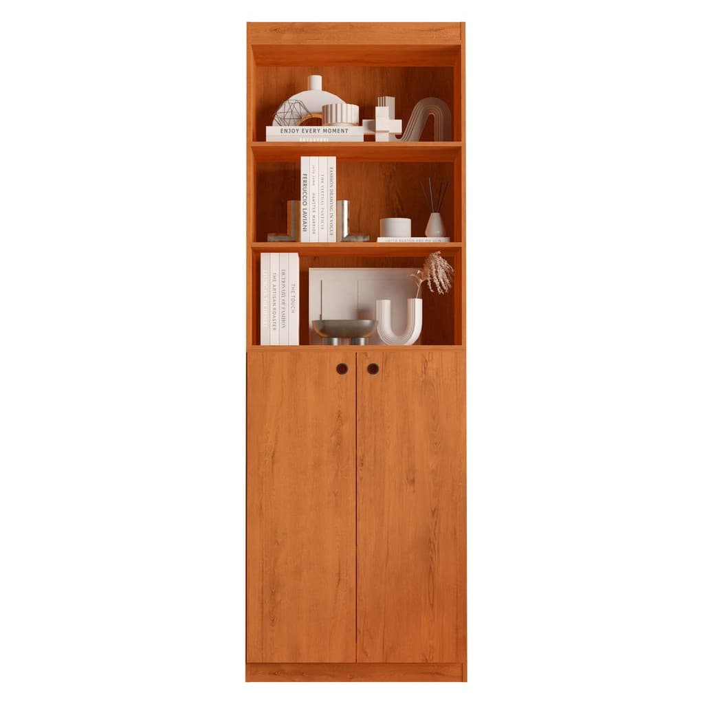 Estante Livreiro Organizador Multiuso Com 2 Portas 6 Nichos Gold Luxo cor Cedro
