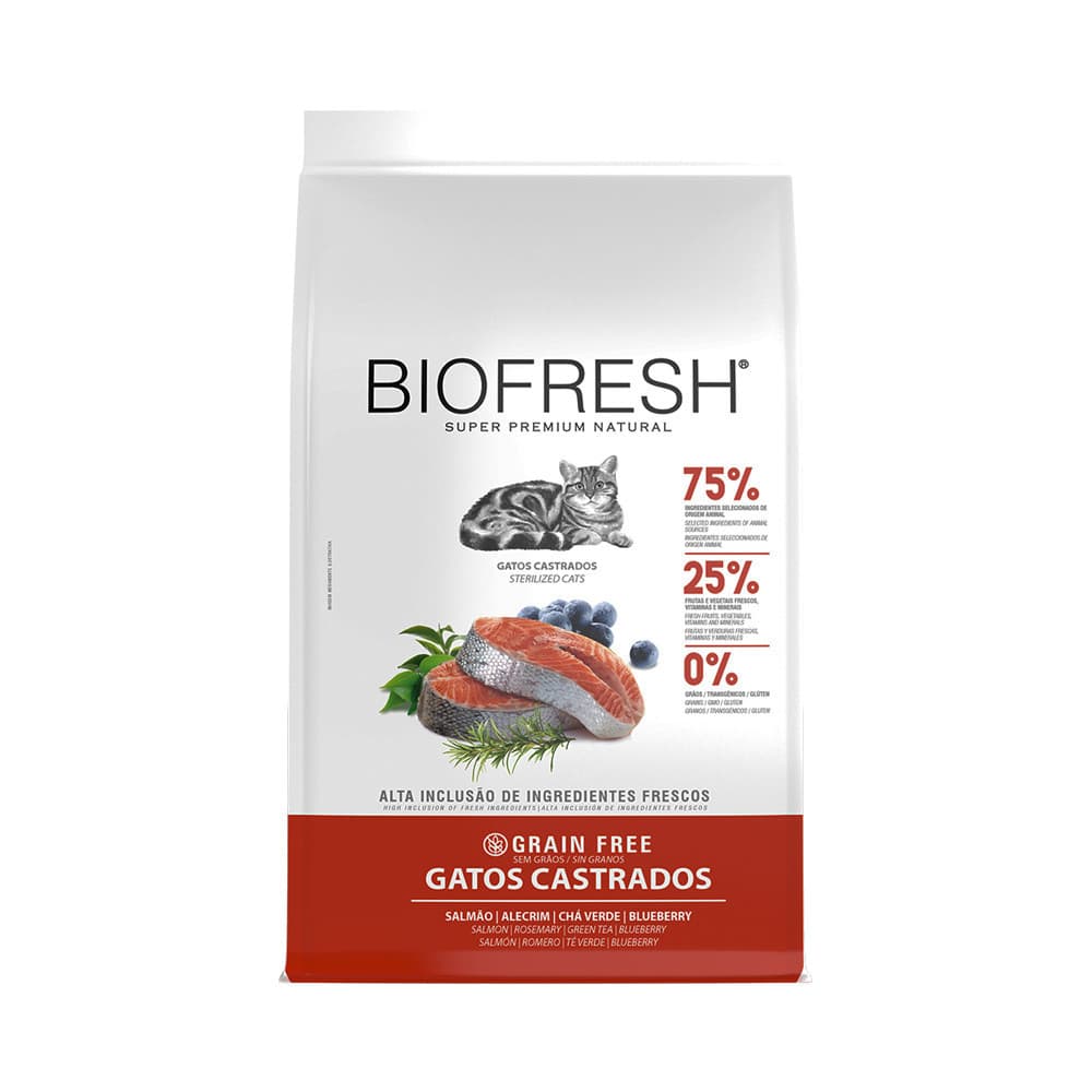 Ração 7,5kg Biofresh Super Premium Gatos Castrados Salmão