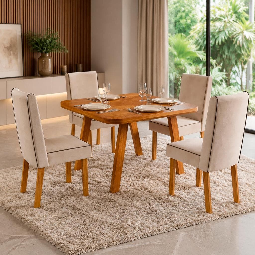Sala de Jantar 90x90 Bela 4 Cadeiras Bom Pastor