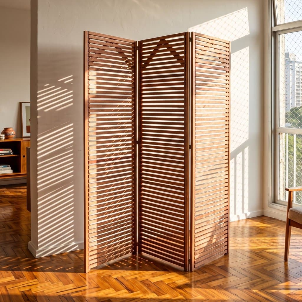 Biombo 3 Folhas Divisória Madeira Maciça Ripado p/Área Interna Externa Jardim Marrom 3