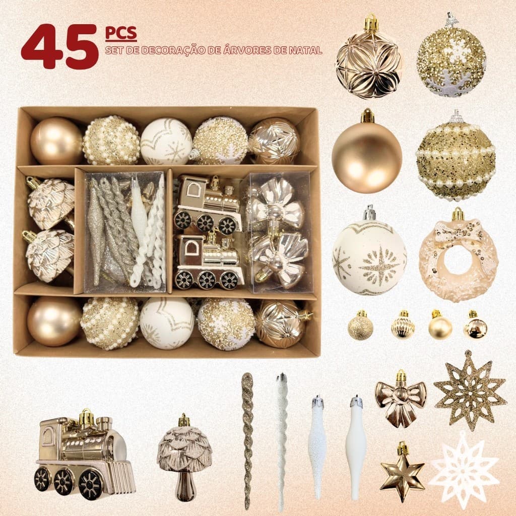 Kit 45 Bolas de Enfeites de Natal Decoração Natalina Árvore Bolinhas Pendentes