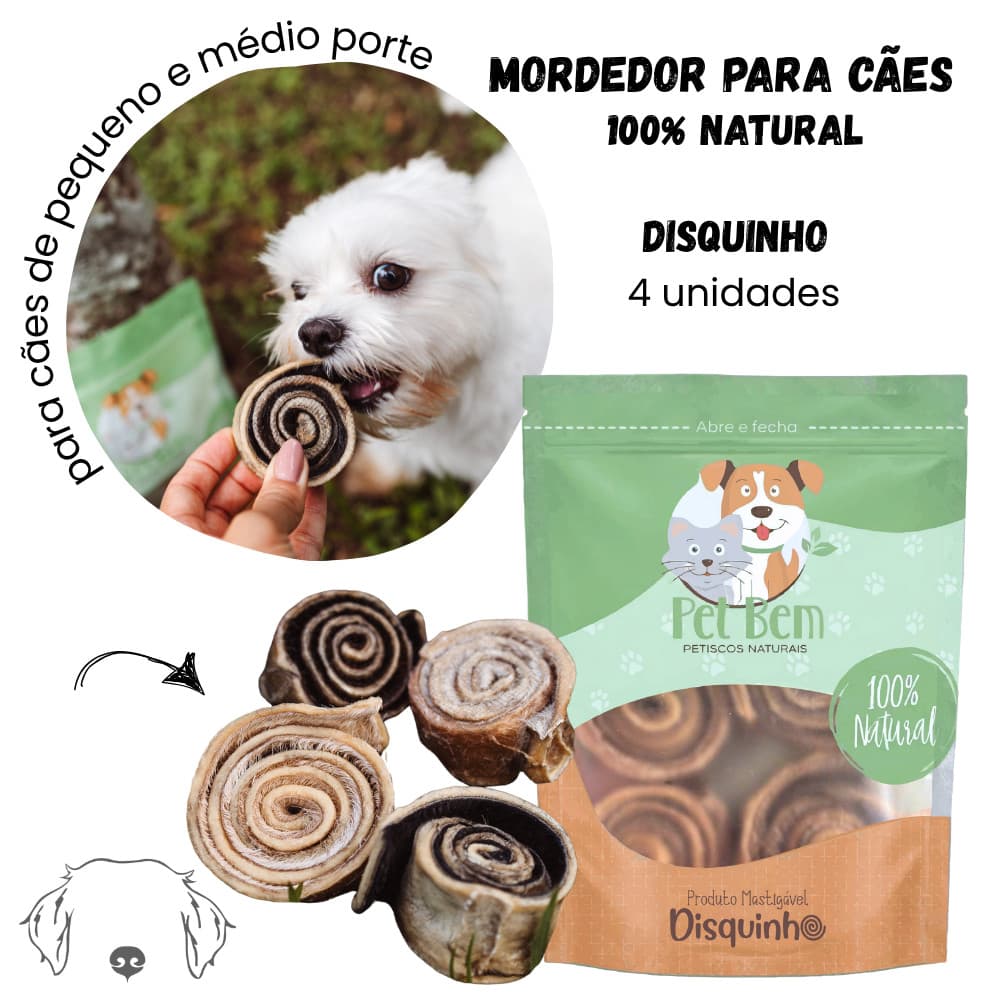 Disquinho Pele Bovina Mordedor Natural para Cães 4 unid - Pet Bem